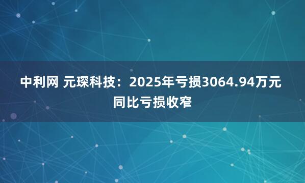 中利网 元琛科技：2025年亏损3064.94万元 同比亏损收窄